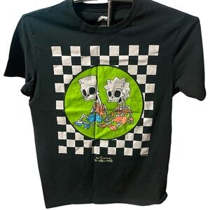Black Graphic Tee with Checkered Simpsons Skeleton Design